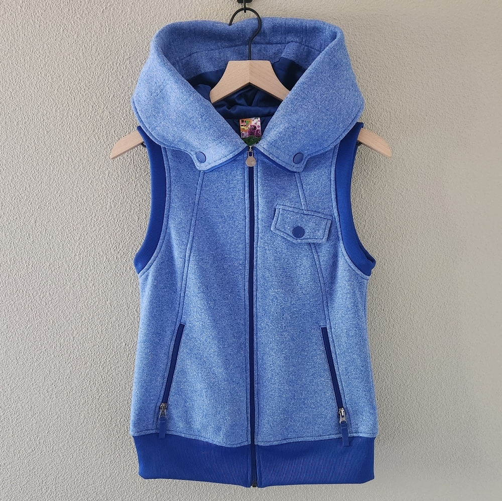 Women's Burton Vest Size Small Blue Dry Ride Ski Snowboard Hooded Zip-Up Winter